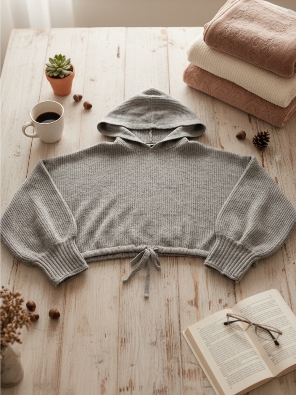 American Eagle Outfitters Gray Textured Knit Hoodie